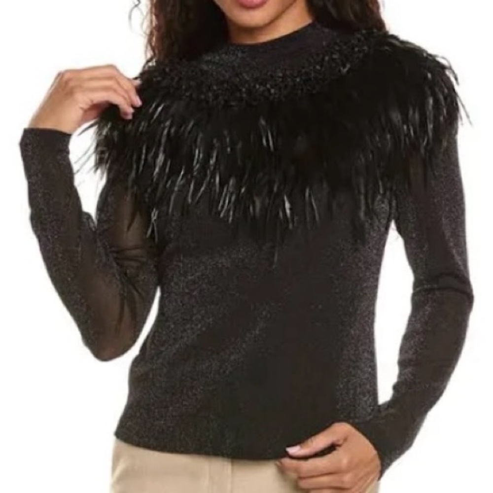 NWT - Elegant Black Feathered Women's Sweater